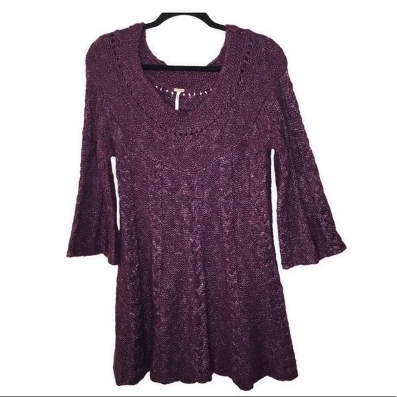 Free People wool blend cable knit mini sweater dress in size smalll - Picture 4 of 7